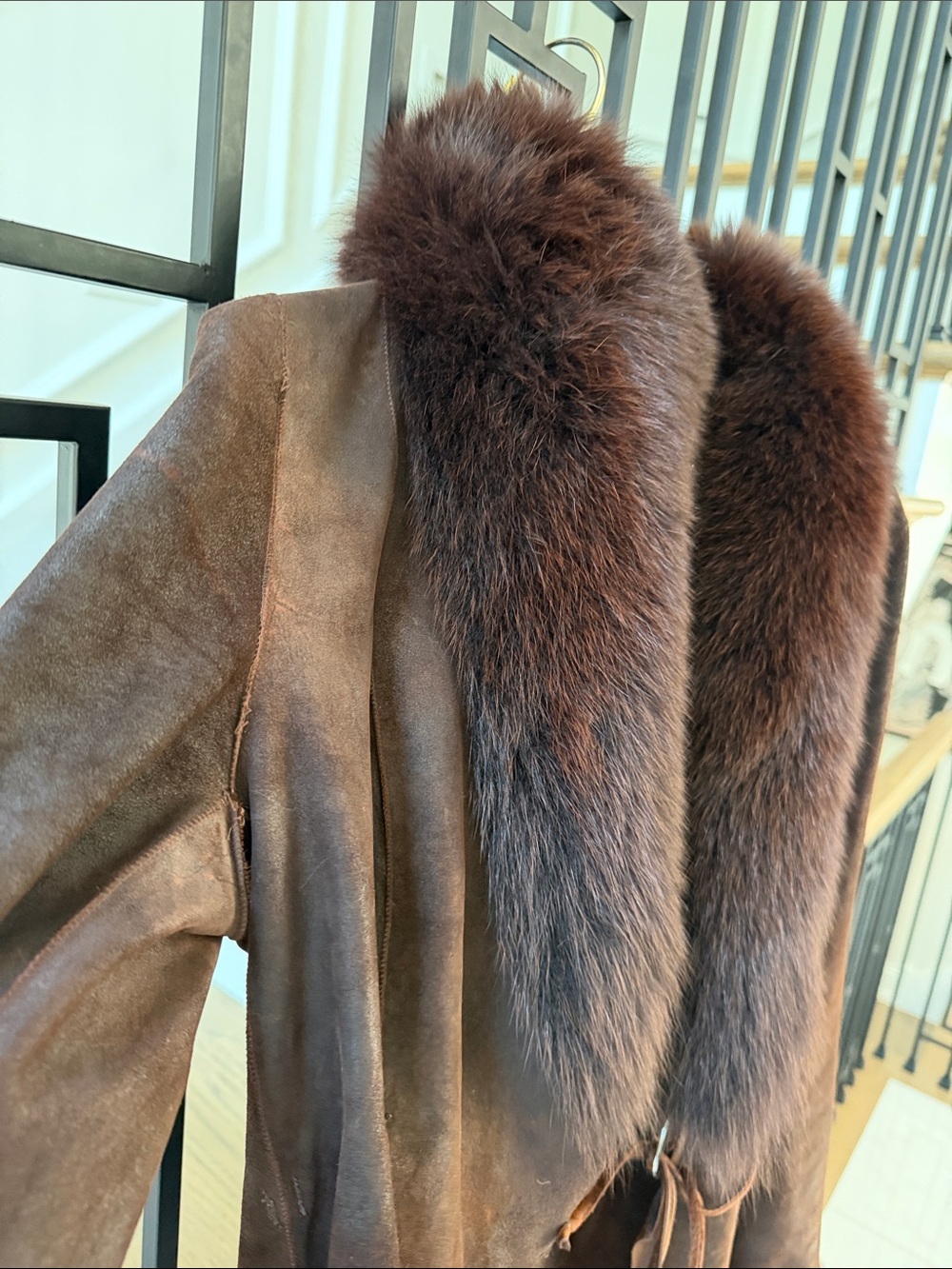 Women genuine pony hair REVERSIBLE 2 tone coat Shearling Coat with Fur Collar - Picture 12 of 13